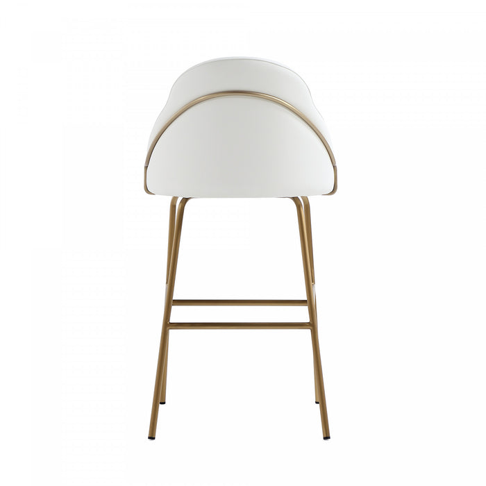 Gracie Modern Metal Upholstered Barstool in White and Gold - Set of 2