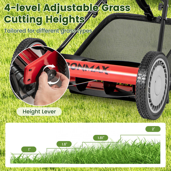 Ironmax 16\" Push Lawn Mower With 5-blade 6.9 Gallon Removable Grass Catcher For Garden Red