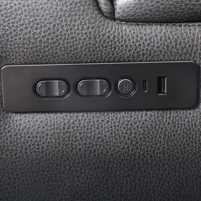 Kingsley 58 in. Leather Match Power Reclining Loveseat with Armrest Storage and USB - Charcoal