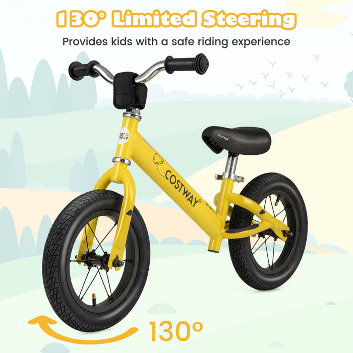 Costway 12 Inch Toddler Balance Bike No Pedal Training Bicycle With Inflatable Rubber Tires Yellow