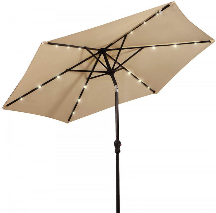 Costway 9ft Market Patio Umbrella w/Solar Lights & 40 LBS Steel Umbrella Stand