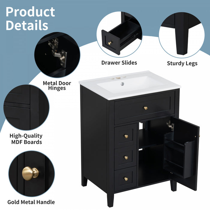 Aura 48 Inch Double Sink Vanity Combo with Drawers and Cabinet, Black