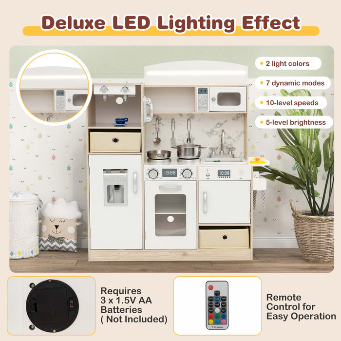 Costway Kids Pretend Play Kitchen Wooden Toy Playset With Led Lighting & Coffee Maker