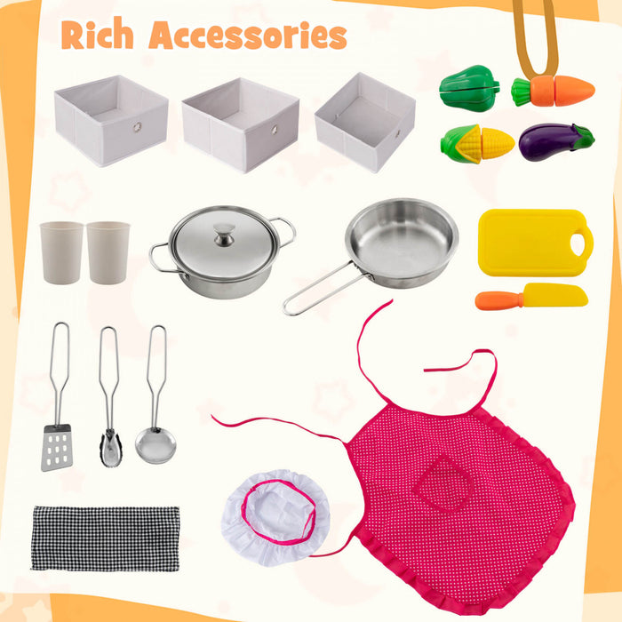 Costway Wooden Kids Play Corner Kitchen With Realistic Lights & Sounds Lighted Range Hood Brown