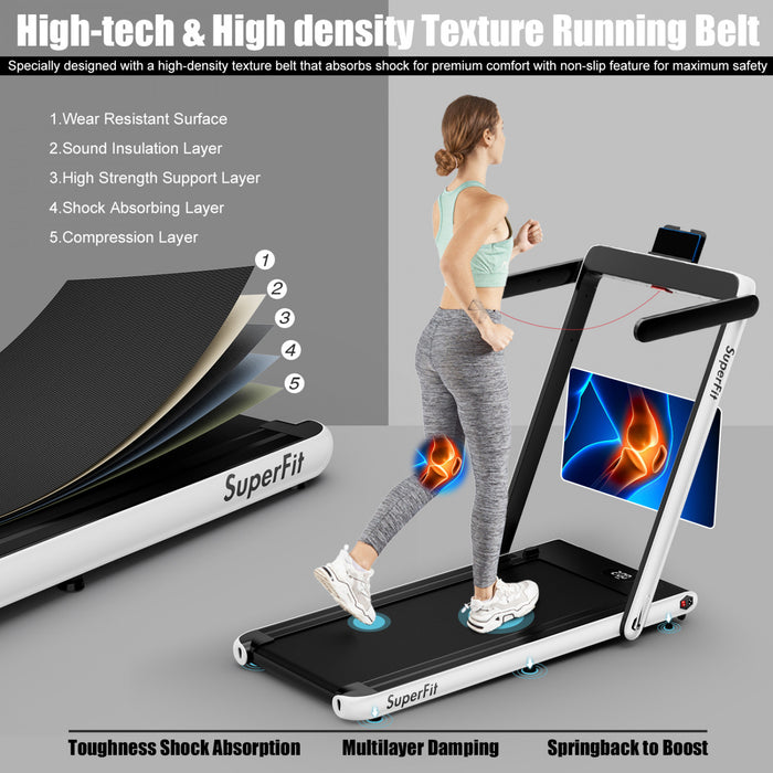 Superfit 2.25hp 2 In 1 Folding Treadmill W/ App Speaker Remote Control White
