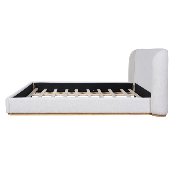 Lucas Low Profile Platform Bed Boucle Upholstered Wingback Headboard,King Size ,White King Bed