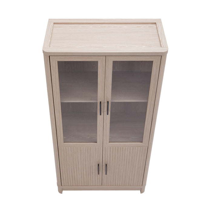 Jodie Mid-Century Modern 31\" Bookcase Cabinet in Whitewashed Oak (6-Shelf) - Set of 2