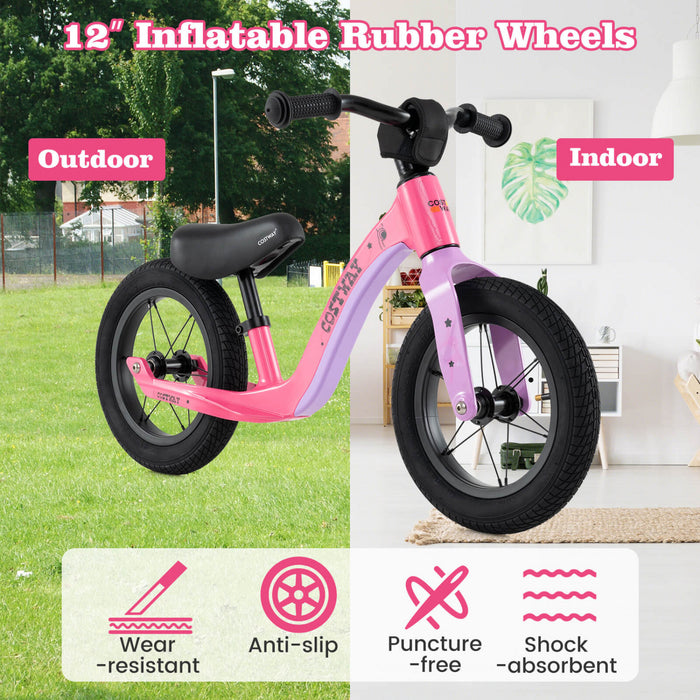 Costway 12 Inch Magnesium Toddler Balance Bike No Pedal Training Toddler Balance Bike Pink