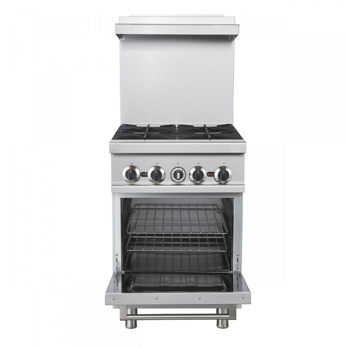 FORNO Commerciale 24 Inch Stainless Steel Gas Range, 4 Burners, 120,000 BTU Total - FCMGR0093-24