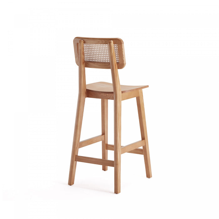 Versailles Industry Chic Cane Back Wood Counter Stool in Natural - Set of 2