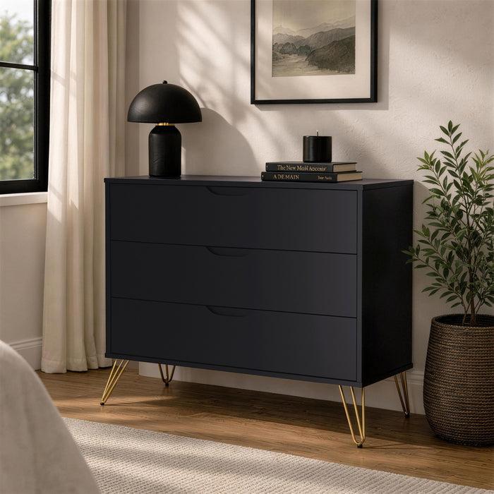 Avira Mid-Century Modern 35\" Dresser in Black (3-Drawer)