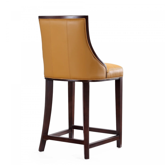 Fifth Avenue Traditional Wood Upholstered Counter Stool in Camel - Set of 2