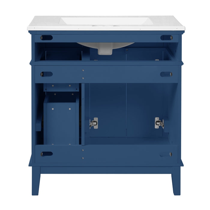 Savannah 30 Inch Bathroom Vanity with Ceramic Sink and Spacious Storage Cabinet, Navy Blue
