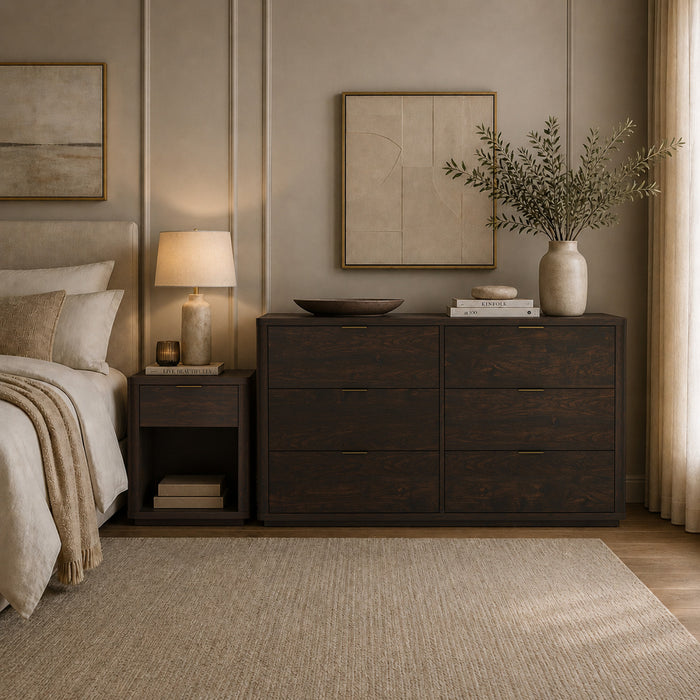 Evelyn Modern 60\" Dresser in Brown (6-Drawer)