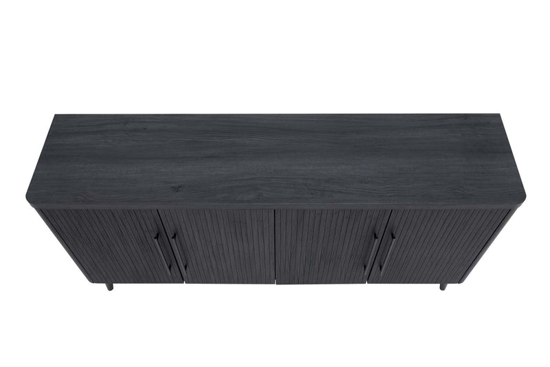 Jodie Mid-Century Modern 65\" Fluted Sideboard in Charcoal Gray Buffet