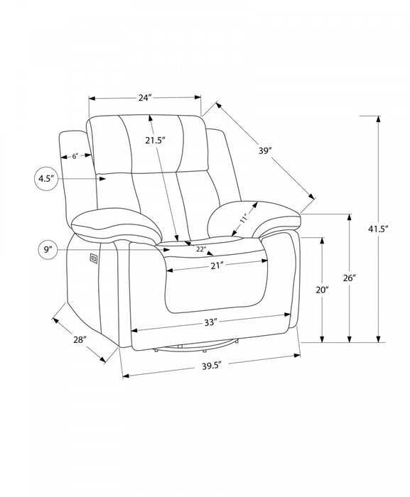 Power Reclining Chair, 39\" Wide, Glider, Swivel, Usb Ports Included, Light Grey Fabric Recliner