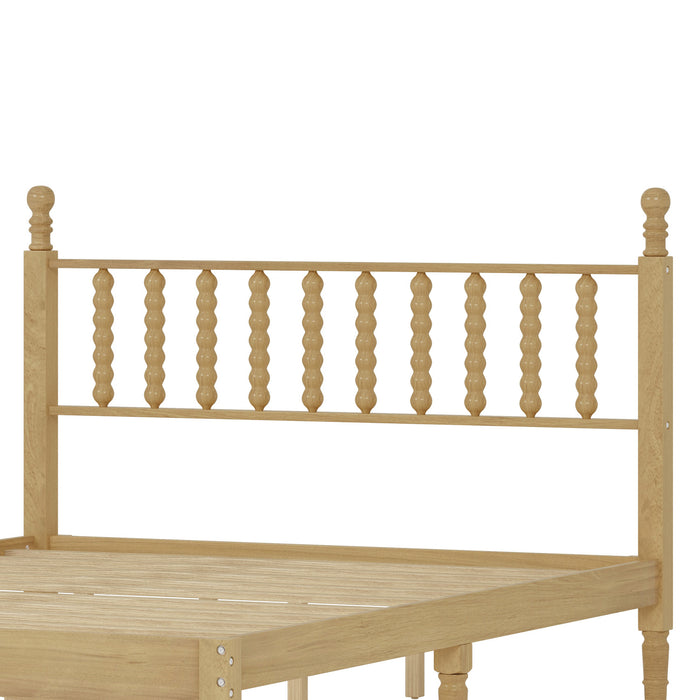 Oliver Retro Wood Platform Bed with Gourd Shaped Headboard and Sturdy Wooden Slat Support,Queen Size,Natural Queen Bed
