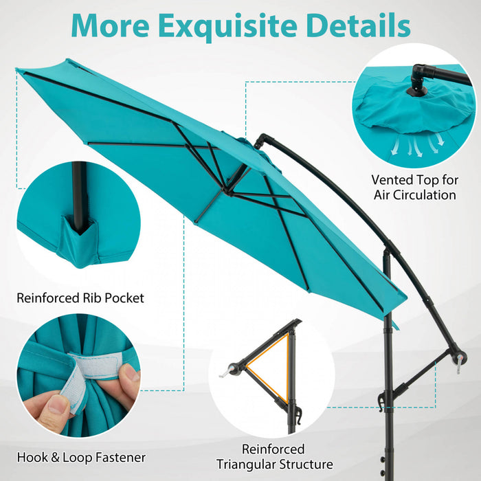Costway 10 FT Patio Offset Umbrella with Easy Tilt Adjustment Crossed Base Vented Top Turquoise