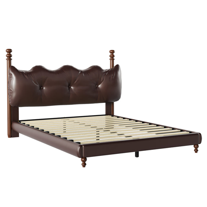 Emma Faux Leather Platform Bed Frame with Headboard,Queen Size,Dark Brown Queen Bed