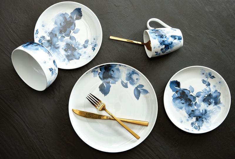H2K Midnight Roses 16-Piece Porcelain Dinnerware Set