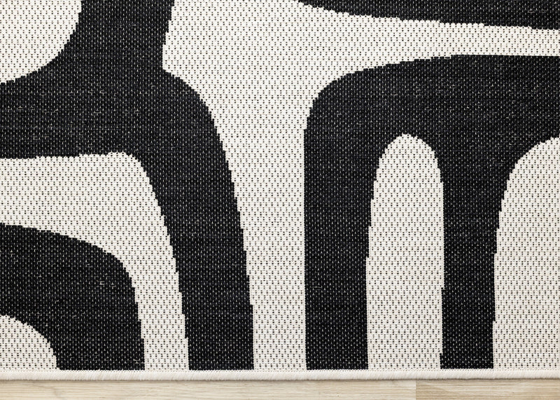 Jackson Black White Abstract Lines Outdoor Rug, 5'3\" x 7'7\" Outdoor Area Rug
