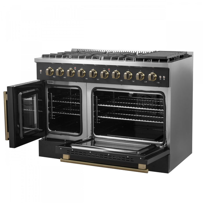 Forno Galiano 48\" Black Gas Range, 4.32 cu.ft- FFSGS6444-48BLK