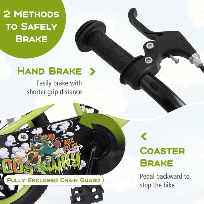 Costway 16\" Kid's Bike For 4-7 With Height-adjustable Handlebar & Saddle Handbrake Green