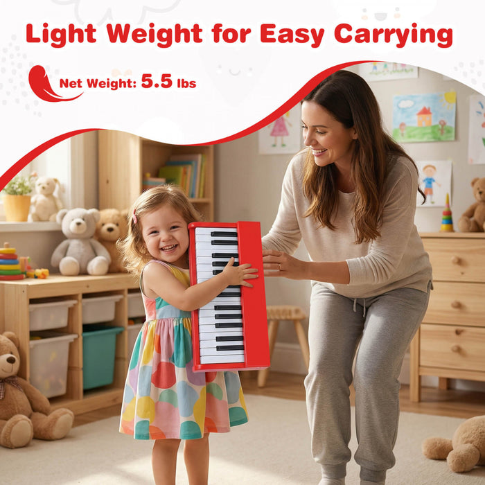 Costway 30 Keys Kids Piano Keyboard with Removable Music Stand, One-key Start Function Red