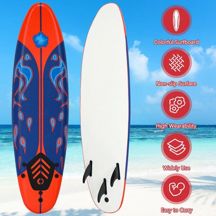 Costway 6' Surfboard Foamie Body Surfing Board W/3 Fins & Leash For Kids Adults