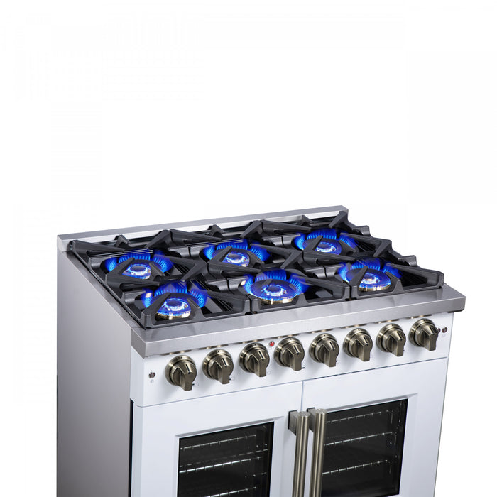 Forno Capriasca 36\" French Door Dual Fuel Range, White, 5.36 cu. ft. - FFSGS6387-36WHT