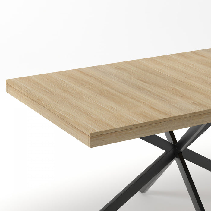 Ethan Retro Rectangular Extendable Dining Table with Hidden Storage,Natural