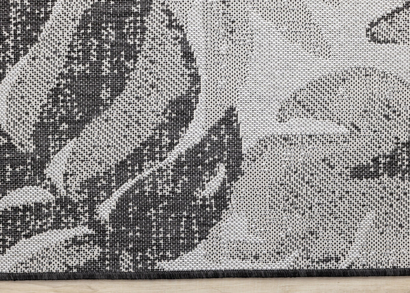Jackson Grey White Botanical Leaves Rug, 5'3\" x 7'7\" Outdoor Area Rug
