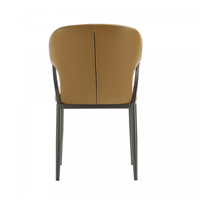Kirsten Modern Metal Vegan Leather Dining Chair in Camel - Set of 2 Armoire