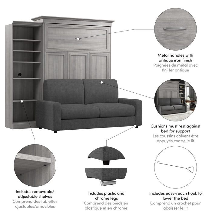 Bestar Versatile Queen Murphy Bed with Sofa and Closet Organizer (92 W) - Platinum Grey