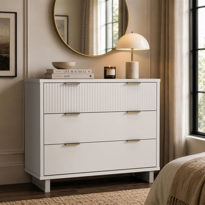 Elara Contemporary 38\" Solid Wood Dresser in White (3-Drawer)