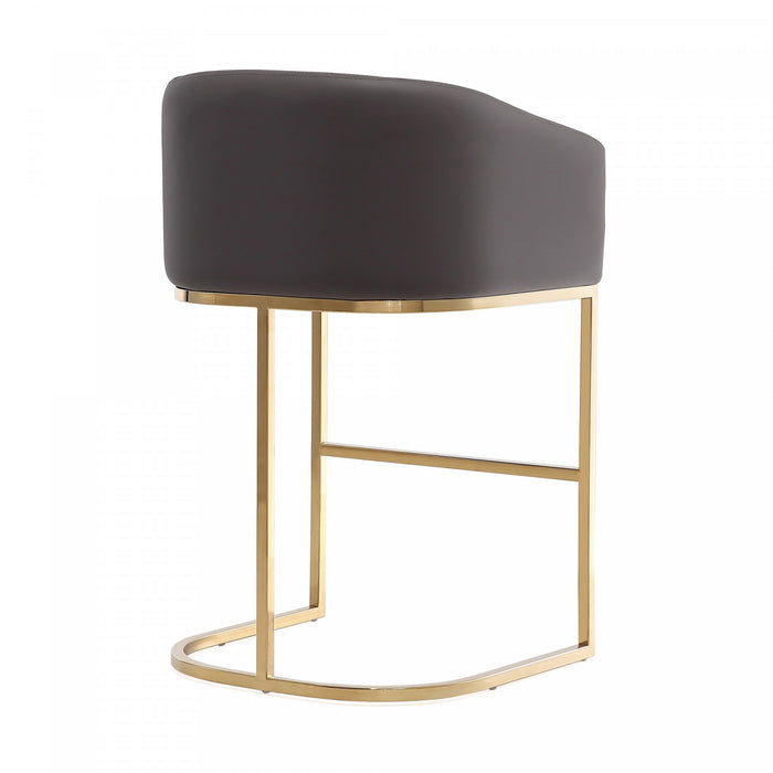 Louvre Mid-Century Modern Metal Upholstered Counter Stool in Gray - Set of 2