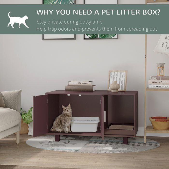 Pawhut Wooden Cat Washroom Pet Litter Box Enclosure Kitten House Nightstand End Table With Scratcher Magnetic Doors Brown