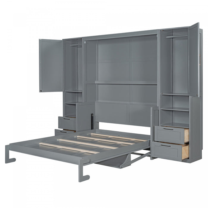 Joyce Closet Queen Murphy Bed With Drawers And Shelves - Grey