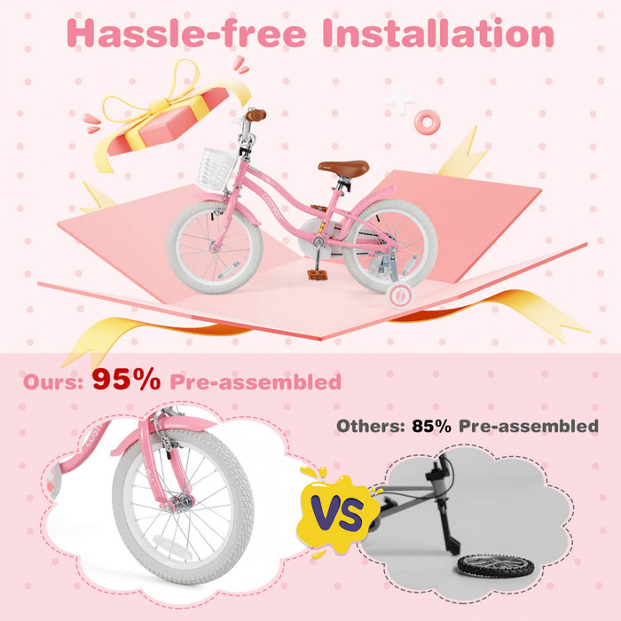 Costway 16\" Kids Bike Toddler Adjustable Bicycle With Training Wheel For 4-7 Years Old Girl Pink