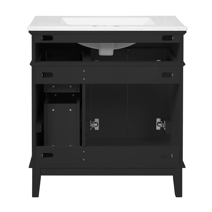 Savannah 30 Inch Bathroom Vanity with Ceramic Sink and Spacious Storage Cabinet, Black
