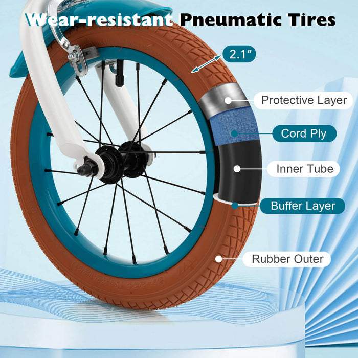 Costway 12\" Kid's Bike With Removable Training Wheels & Basket For 3-4 Years Old Turquoise