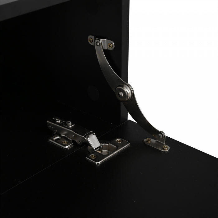 Evan Floating TV Stand with LED Lighting and Storage Doors,Black
