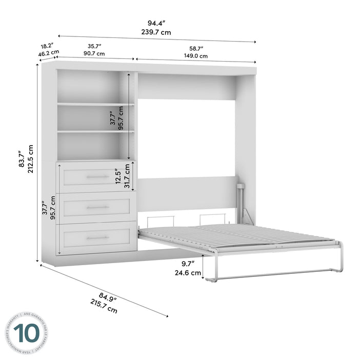 Bestar Pur Full Murphy Bed and Storage Unit with Drawers 95-Inch Wall Bed - Bark Grey