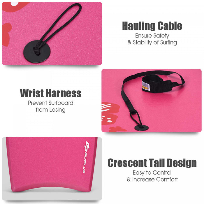 Goplus 41'' Super Lightweight Bodyboard Surfing W/leash Eps Core Boarding Ixpe Pink