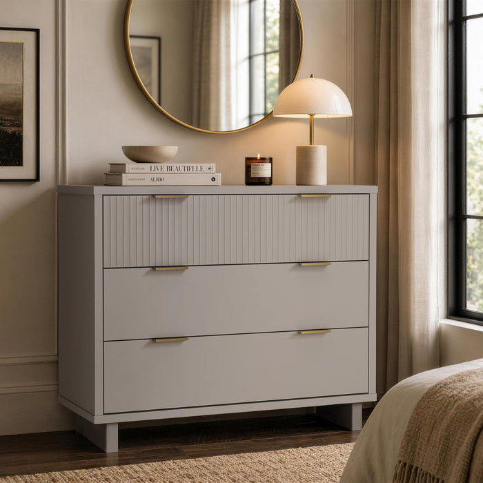 Elara Contemporary 38\" Solid Wood Dresser in Light Gray (3-Drawer)