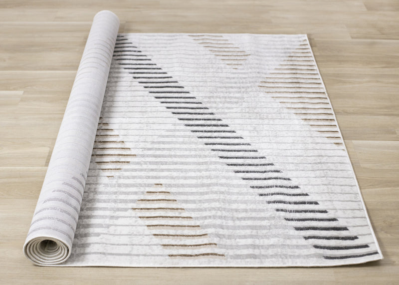 Washable Multi-Coloured Basketweave Lines Area Rug - 5'3\" x 7'7\"