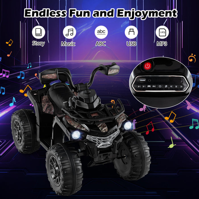 Costway 12v Kids Ride On Atv 4 Wheeler Electric Vehicle With Music & Headlights Soft Start Black
