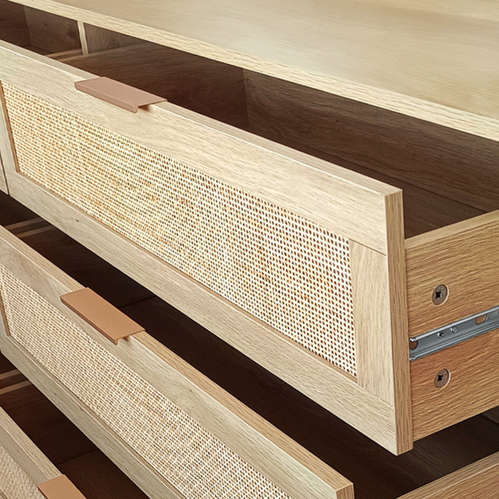 59\" Mila Modern 6 Drawer Rattan Storage Cabinet with Engineered Wood Frame- Natural