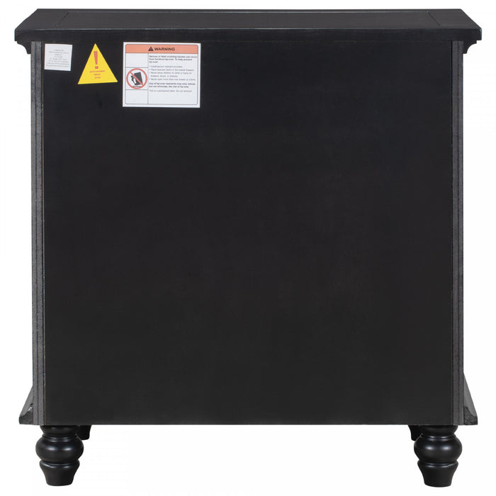 U_Style 27.6 Inch Painted Nightstand with Pull-Out Tray and 3 Drawers, Black