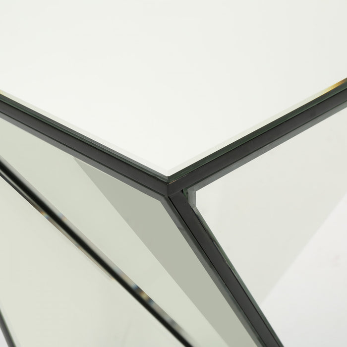 Molly Light-reflecting Design Geometric Mirrored Accent Side Table With Glass And Engineered Wood, Silver